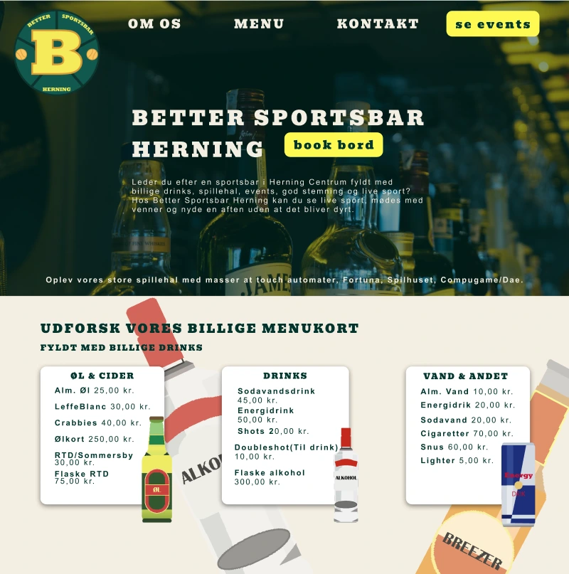 Billede fra forsiden af Better Sportsbar Hernings hjemmeside